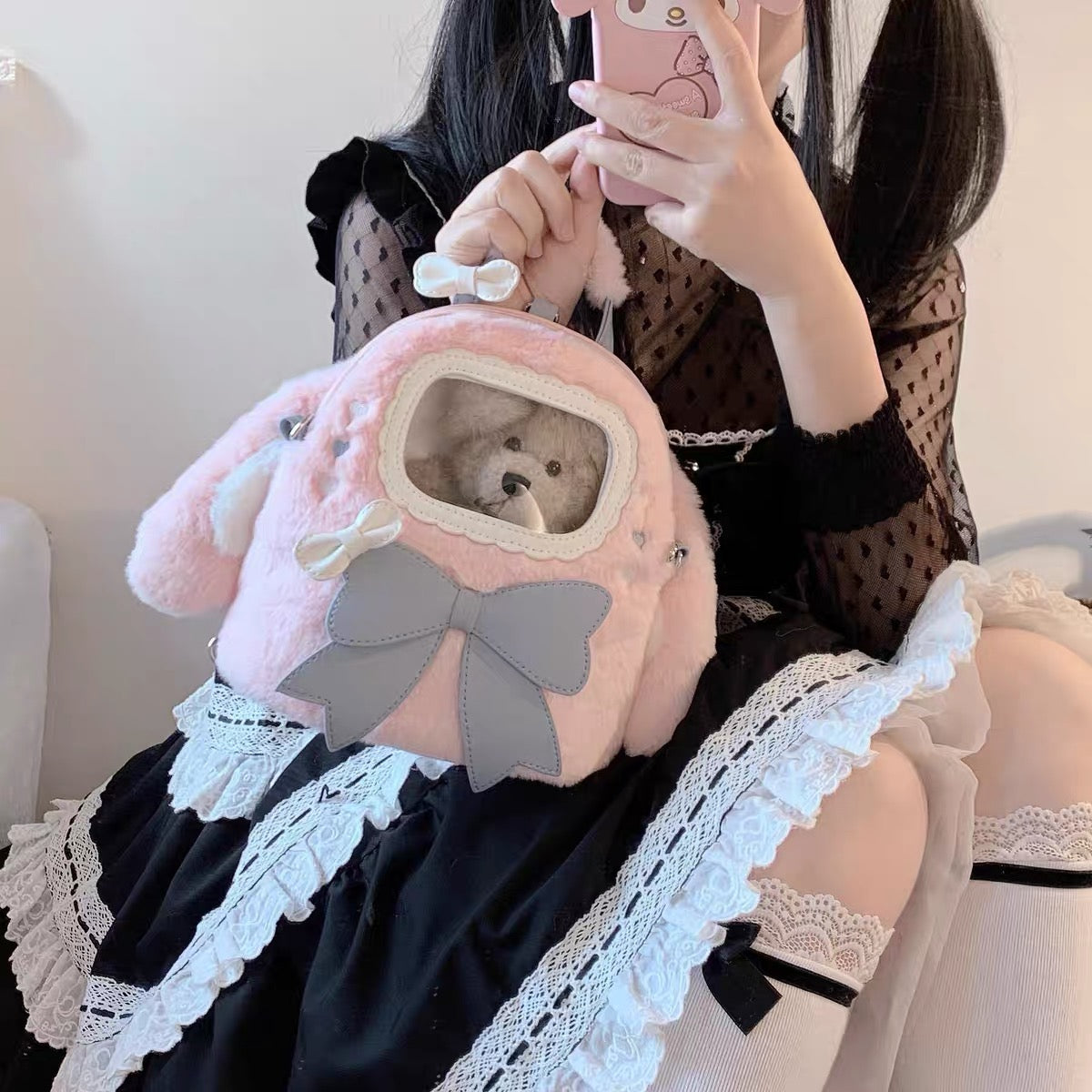 Fluffy Rabbit Bow Lolita Backpack