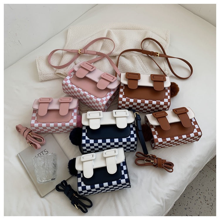 Kawaii Wool Ball Chessboard Square Bag