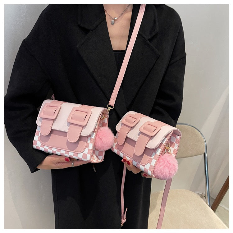 Kawaii Wool Ball Chessboard Square Bag