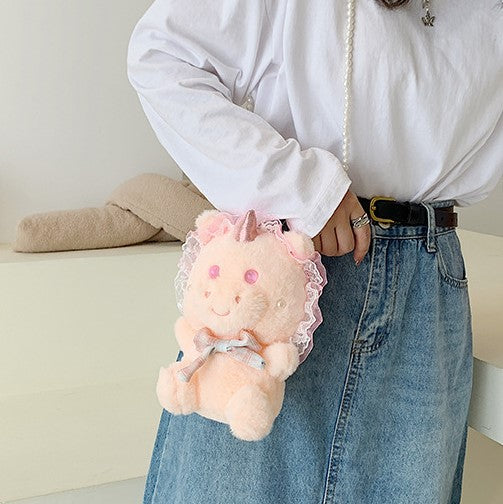 Cute One Horned Bear Plush Cross-Body Bag