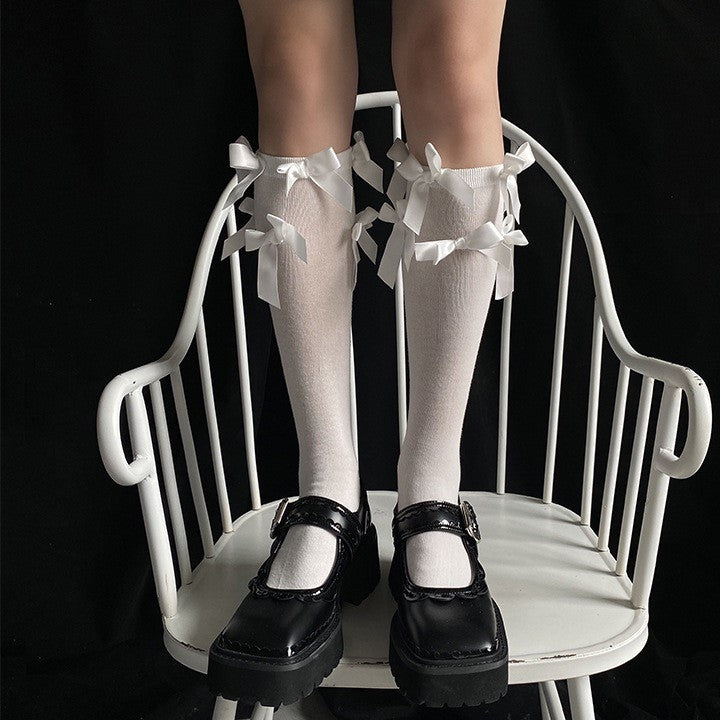 Butterfly Ribbon High Socks Lolita Gothic Lace Stocking