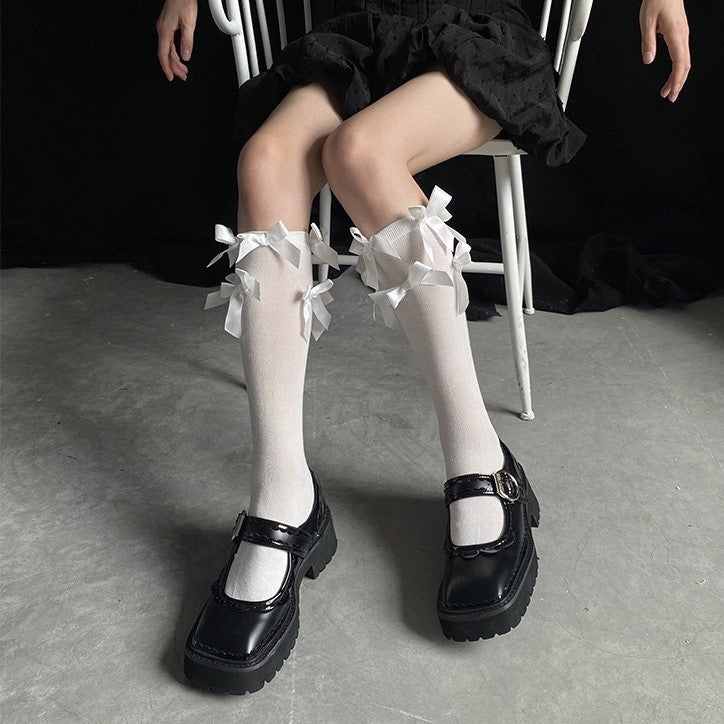 Butterfly Ribbon High Socks Lolita Gothic Lace Stocking