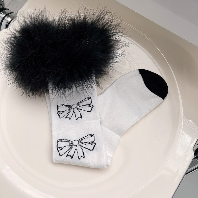 Fur Ball Top Over the Knee Socks