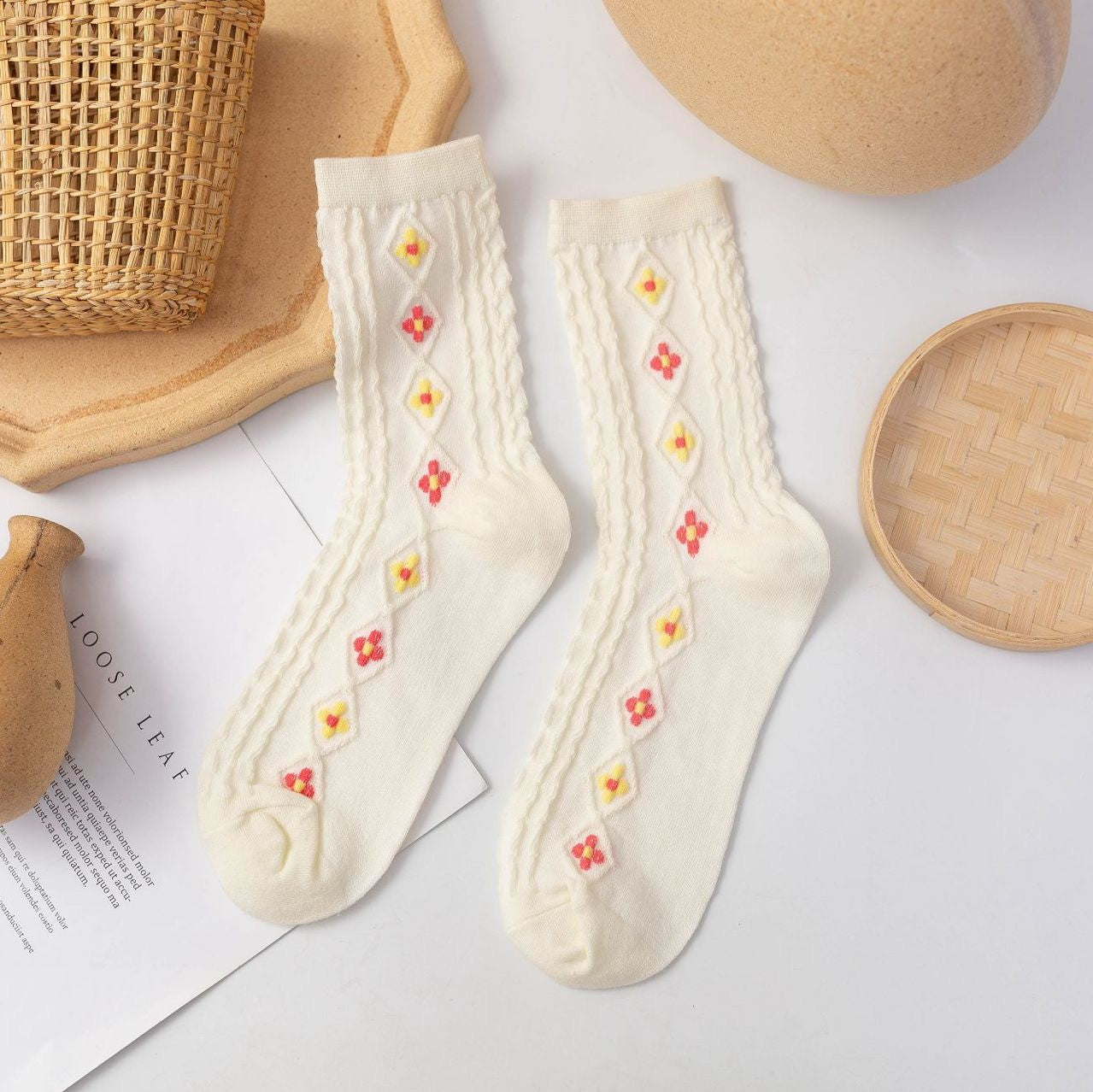 For Summer Twist Tinny Flower Socks
