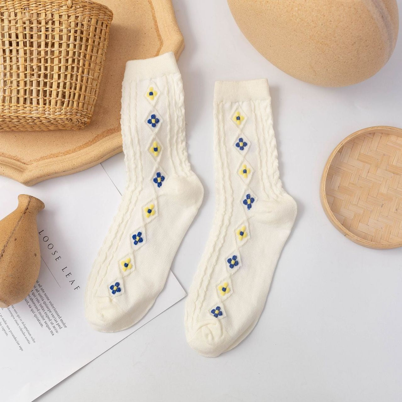 For Summer Twist Tinny Flower Socks