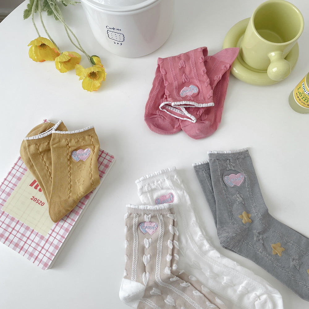 Heart Shaped Embroidered Summer Lolita Socks