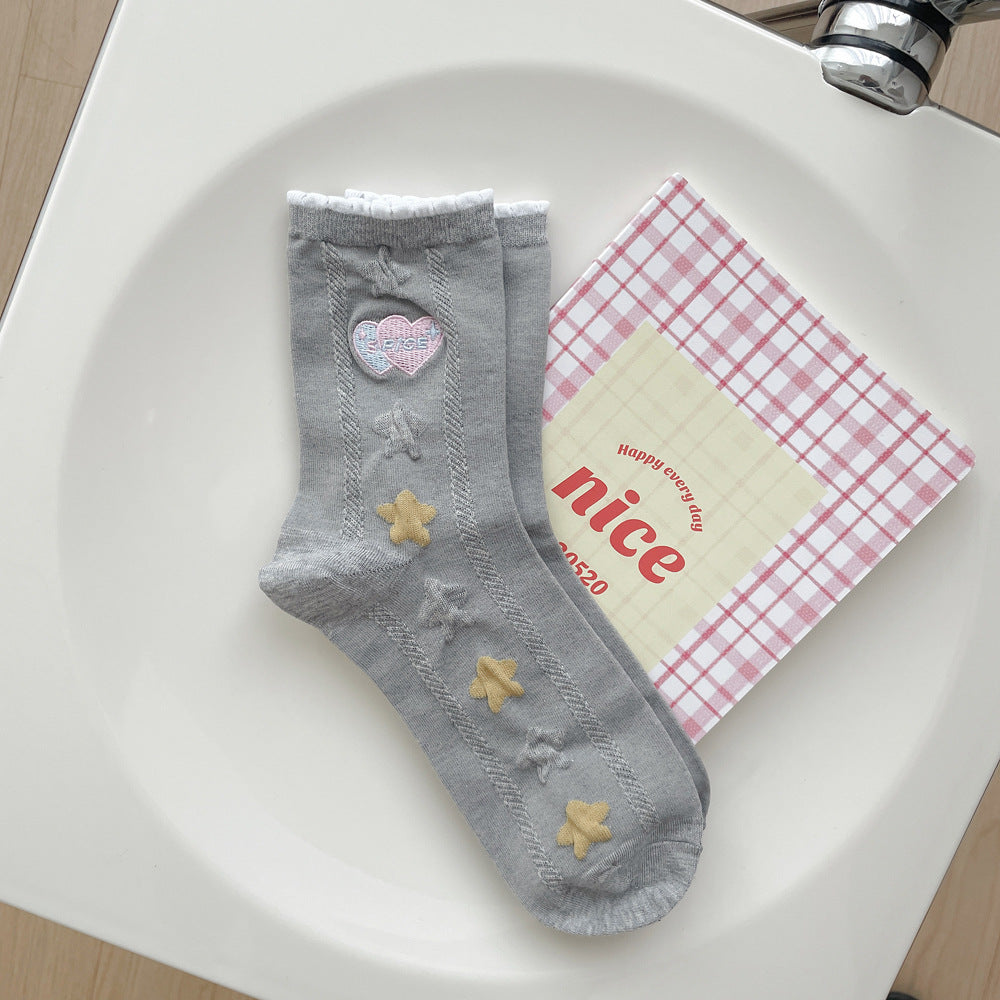 Heart Shaped Embroidered Summer Lolita Socks