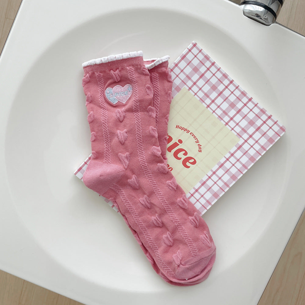 Heart Shaped Embroidered Summer Lolita Socks
