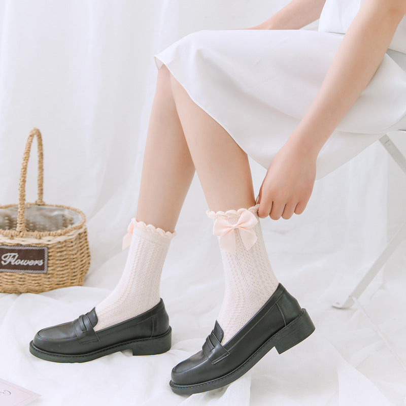 Bow Tie Linen Lace Lolita Socks
