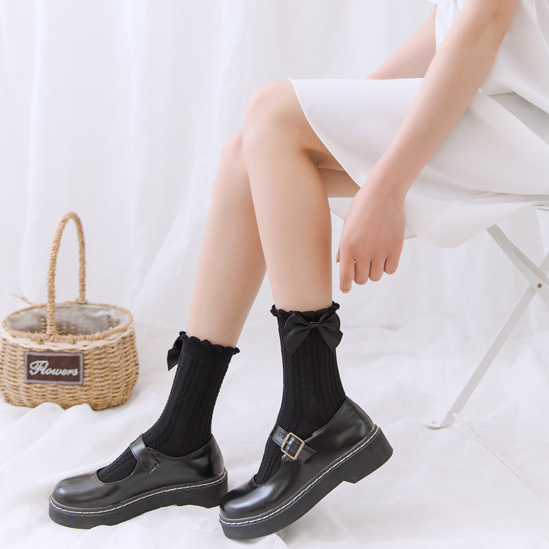 Bow Tie Linen Lace Lolita Socks