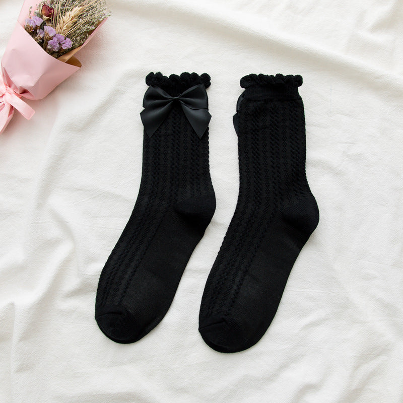 Bow Tie Linen Lace Lolita Socks