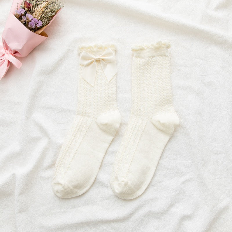 Bow Tie Linen Lace Lolita Socks