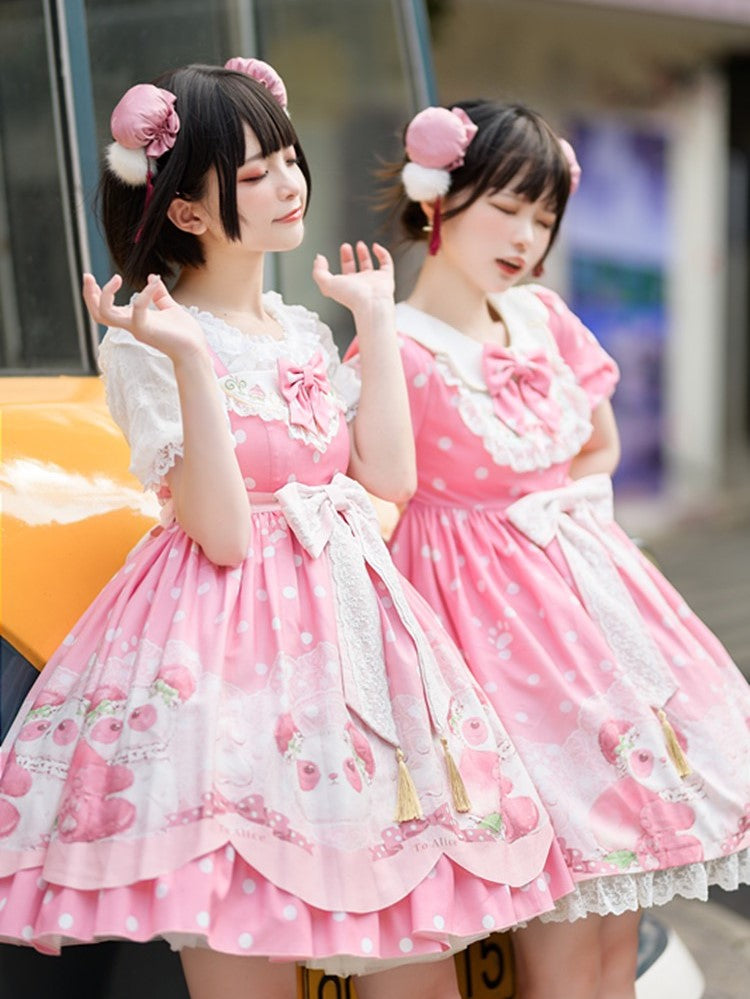 JSK/OP♥ Ready to Ship♥Peach Panda♥ Sweet Lolita Dress JSK/OP