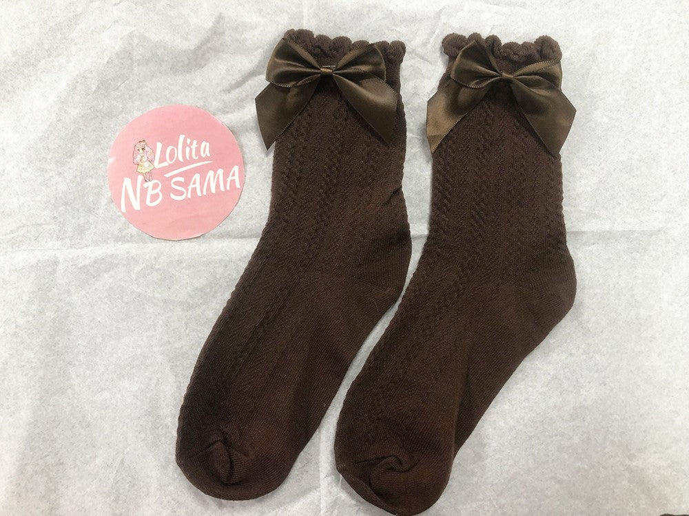 Bow Tie Linen Lace Lolita Socks
