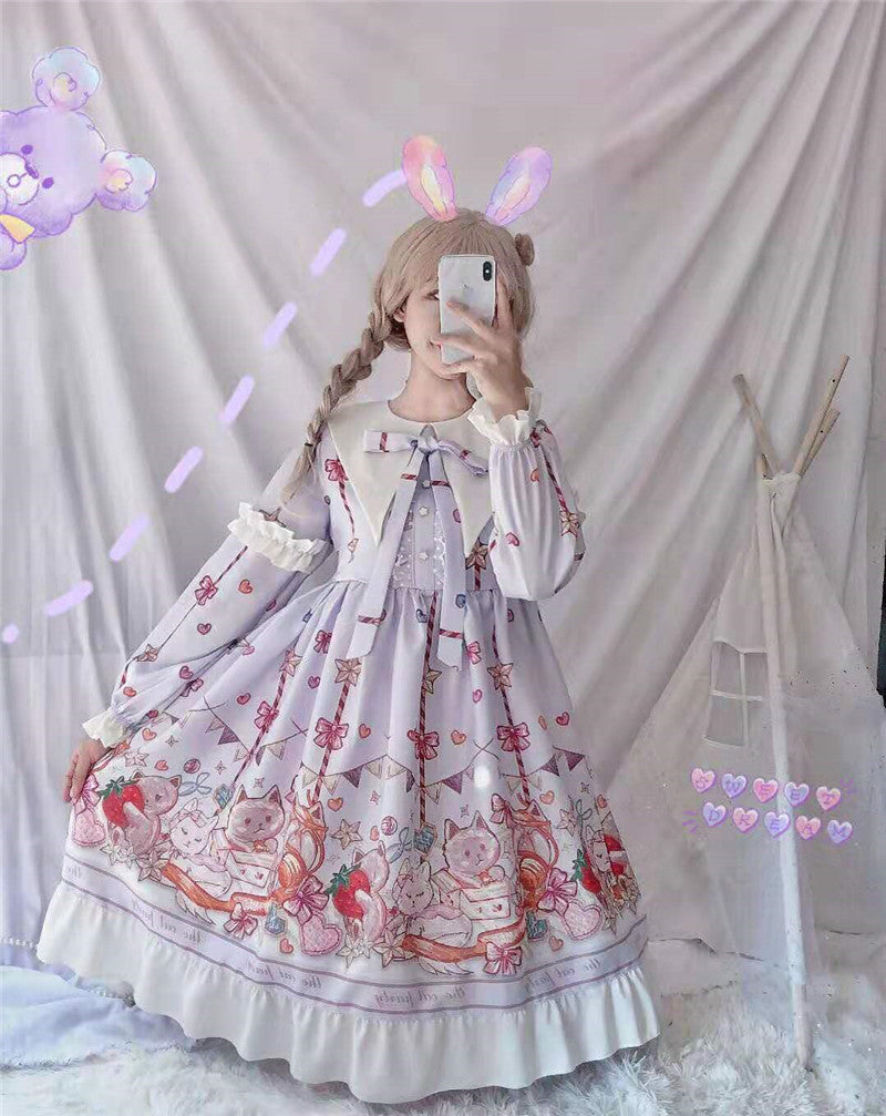 OP Dress♥Ready to Ship♥ Sweet Lolita Long Sleeve Dress Kitty Party
