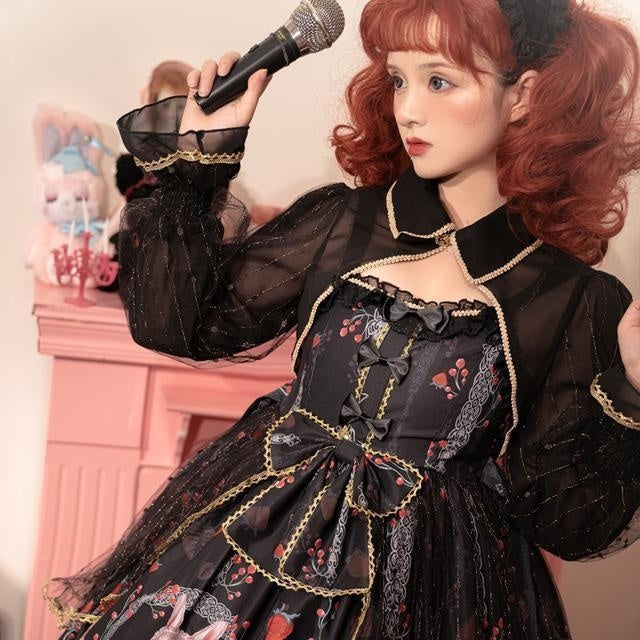 Dull Black Long Sleeve Lace Blouse