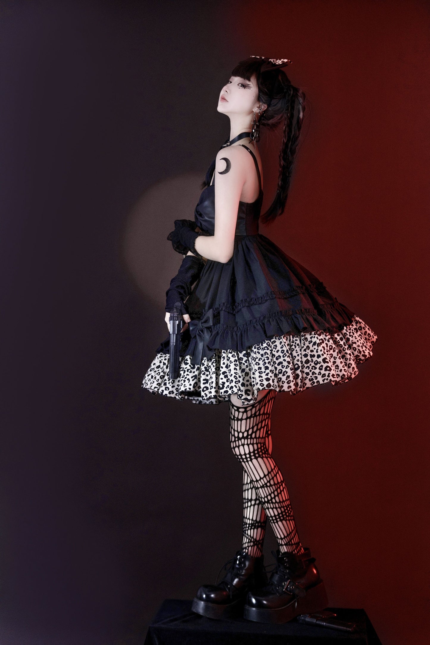 JSK♥ Ready to Ship♥Little Leopard ♥Sweetheart Neckline Punk Lolita Dress JSK