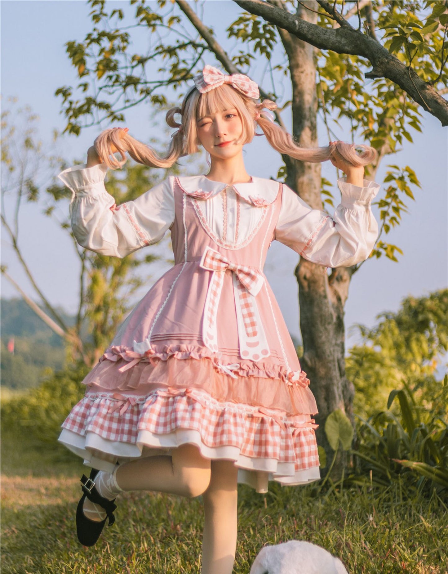 OP&JSK Dress♥Ready to Ship♥Plaid Kitty ♥Sweet Lolita Dress
