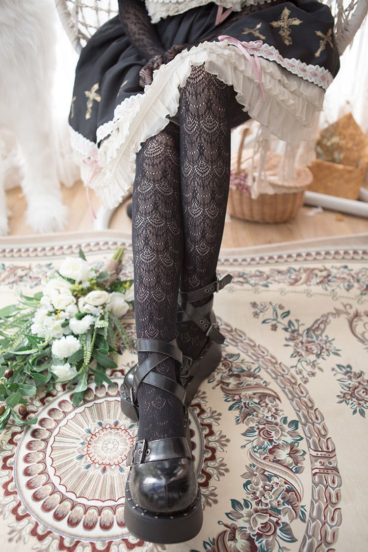 Black & White Lace Lolita Pantyhose