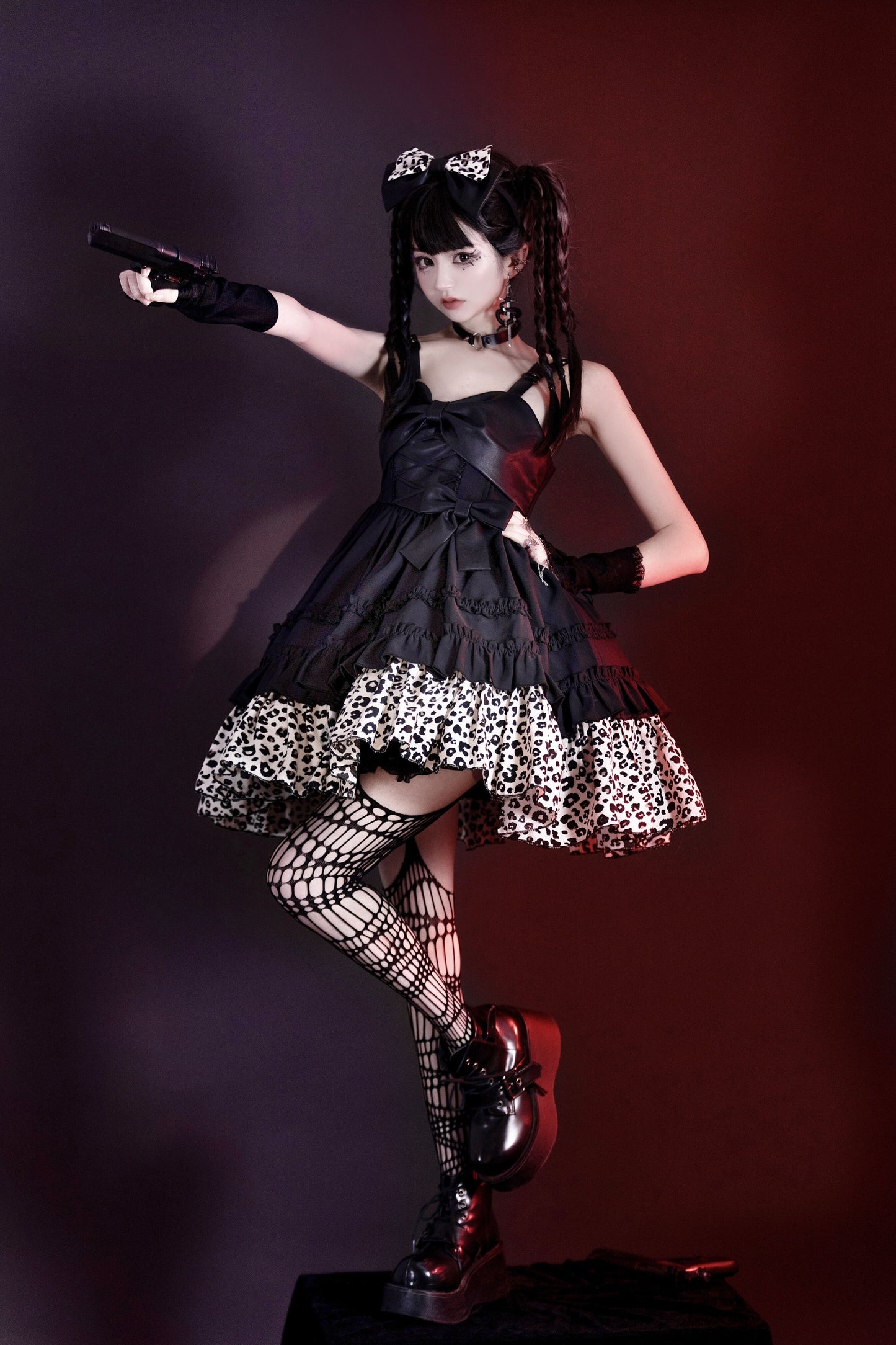 JSK♥ Ready to Ship♥Little Leopard ♥Sweetheart Neckline Punk Lolita Dress JSK