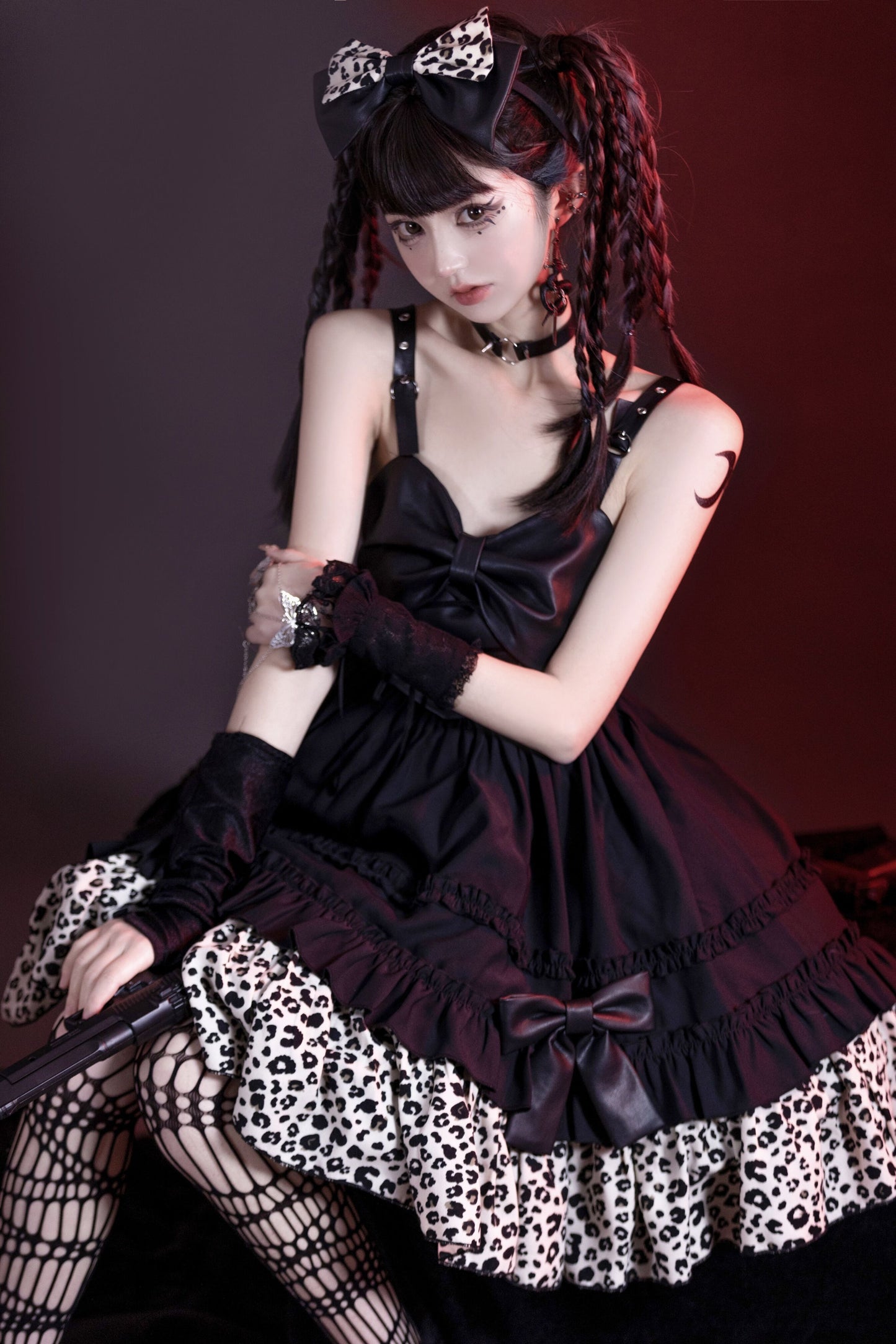 JSK♥ Ready to Ship♥Little Leopard ♥Sweetheart Neckline Punk Lolita Dress JSK