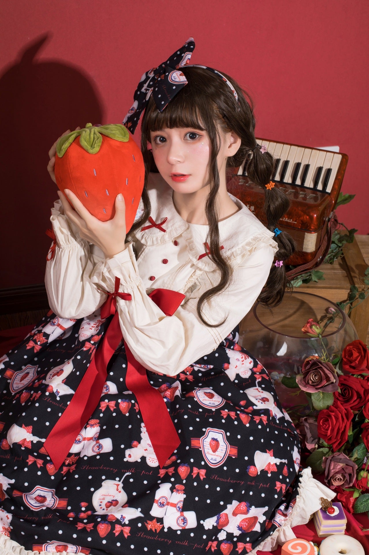 OP/ JSK♥ Ready to Ship♥Strawberry Milk Jug ♥Peter Pan Collar Sweet Lolita Dress