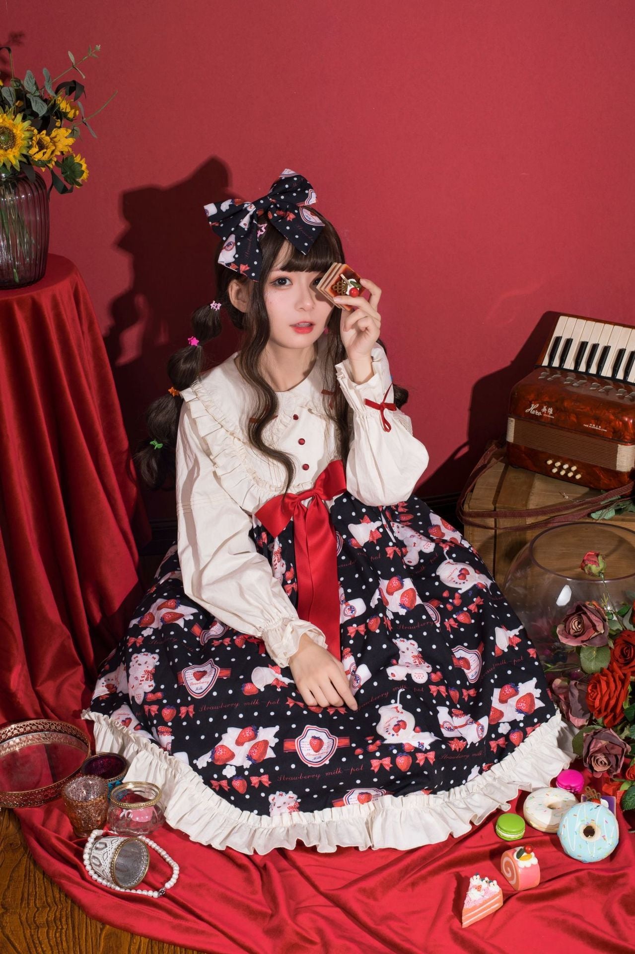 OP/ JSK♥ Ready to Ship♥Strawberry Milk Jug ♥Peter Pan Collar Sweet Lolita Dress