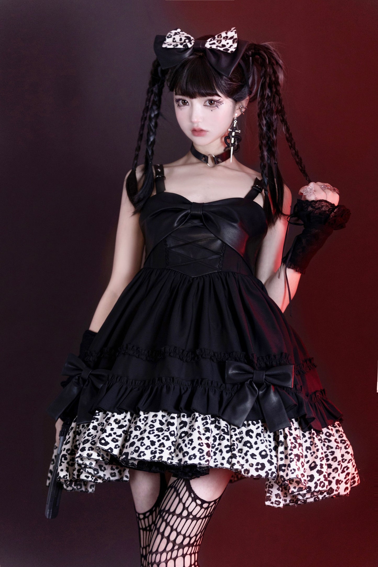 JSK♥ Ready to Ship♥Little Leopard ♥Sweetheart Neckline Punk Lolita Dress JSK