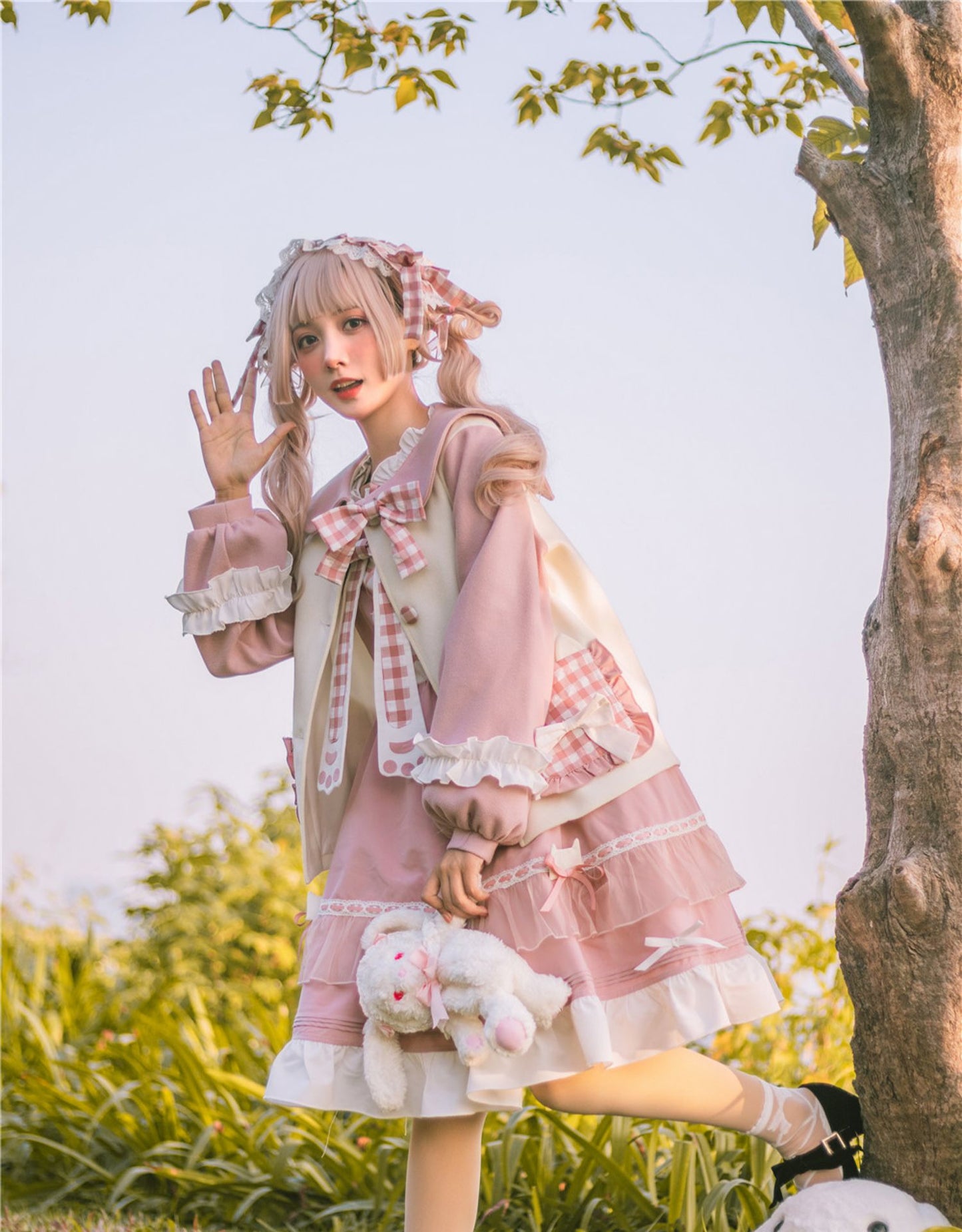 OP&JSK Dress♥Ready to Ship♥Plaid Kitty ♥Sweet Lolita Dress