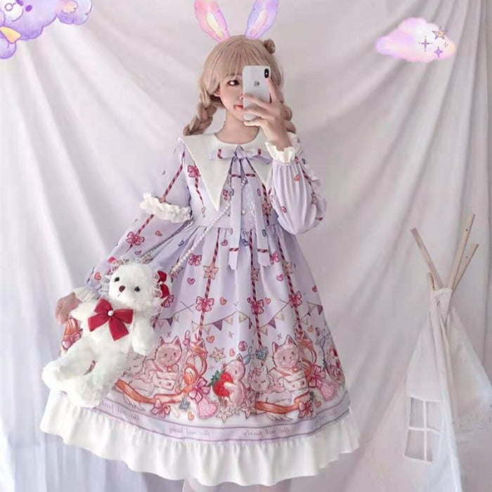OP Dress♥Ready to Ship♥ Sweet Lolita Long Sleeve Dress Kitty Party