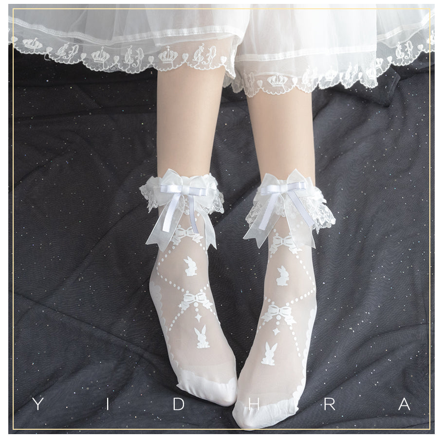 Little Bear Jelly & Bunny Jelly Drops Lolita Short Socks By Yidhra