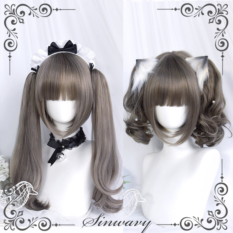 4 Options Flax Gray Short Wig with Removable Ponytails Wig
