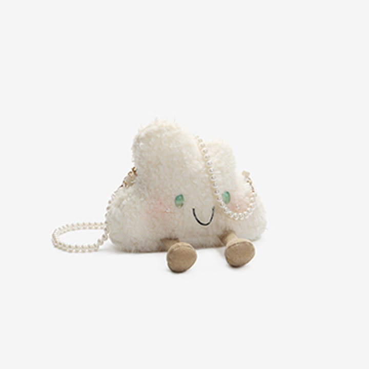 Cute Lolita Pink Cloud Zipper Crossbody Bag With Pearl Chain