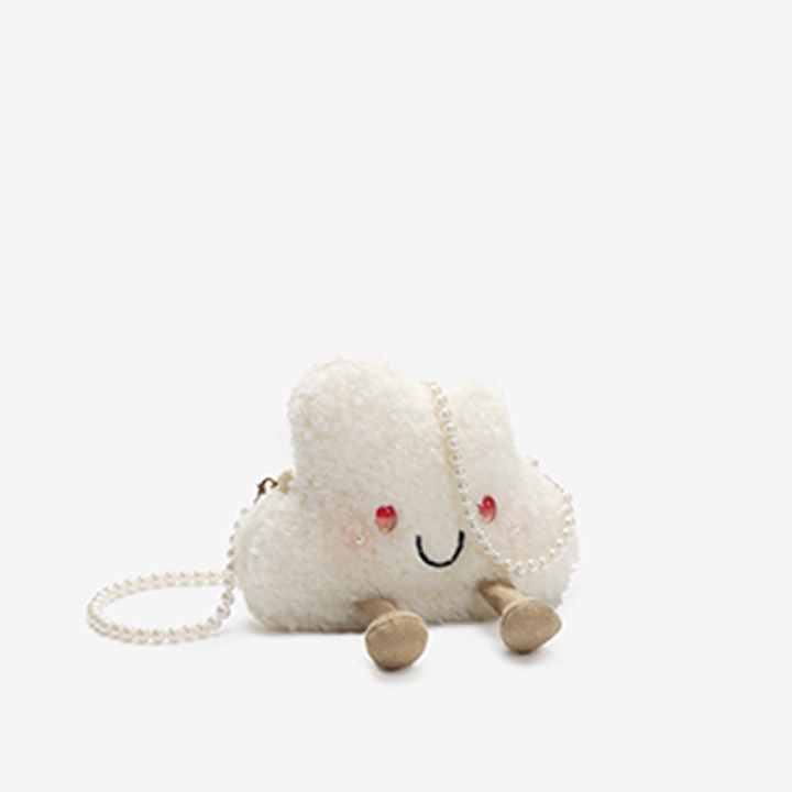Cute Lolita Pink Cloud Zipper Crossbody Bag With Pearl Chain