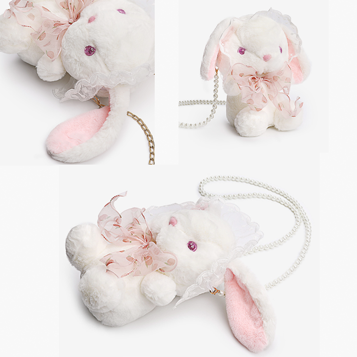 Lolita rabbit bag plush pearl chain bag