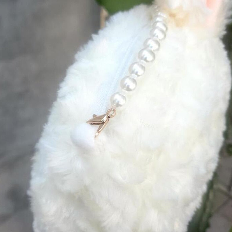 Lolita rabbit bag plush pearl chain bag