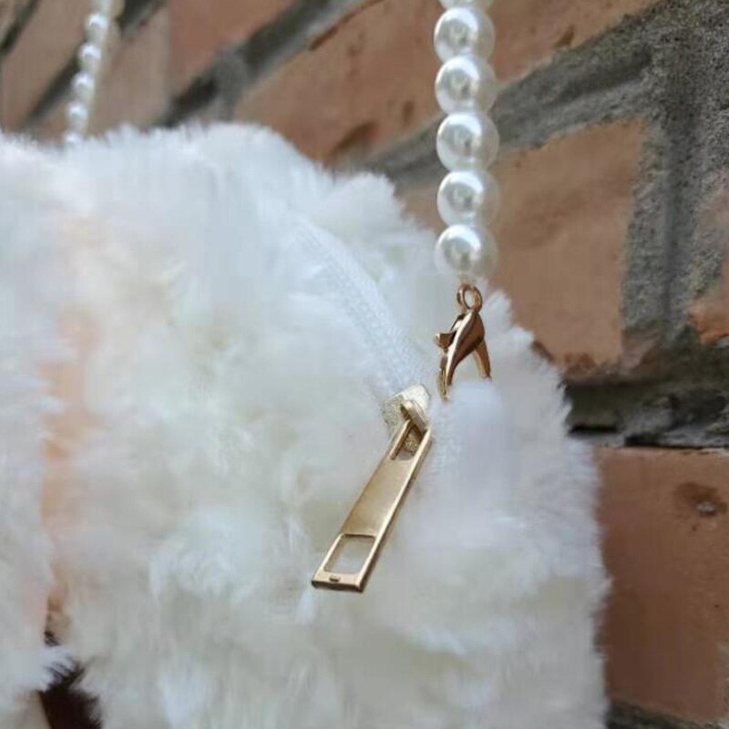 Lolita rabbit bag plush pearl chain bag