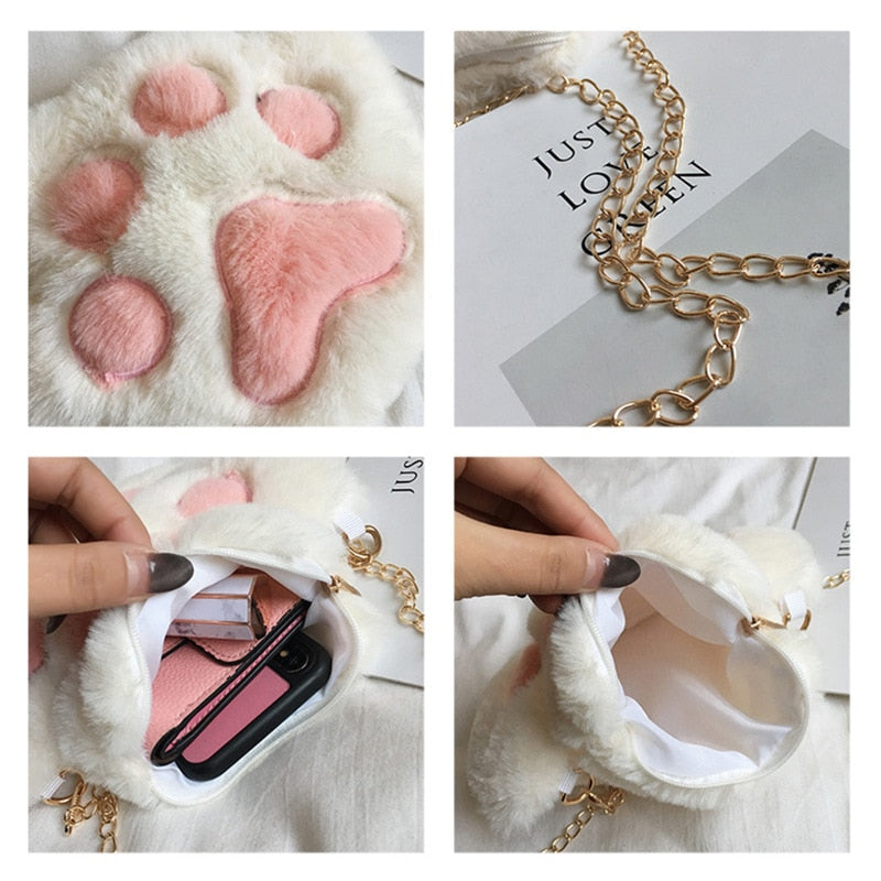 Cute Lolita Bear Paw Chain Zipper Shoulder Bag