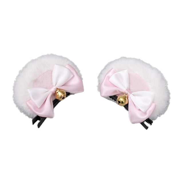 Handmade Lolita Faux Fur Round Bear Ears Hair Clip 2Pcs Set