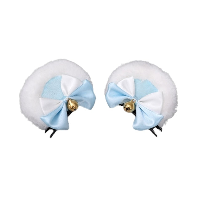 Handmade Lolita Faux Fur Round Bear Ears Hair Clip 2Pcs Set