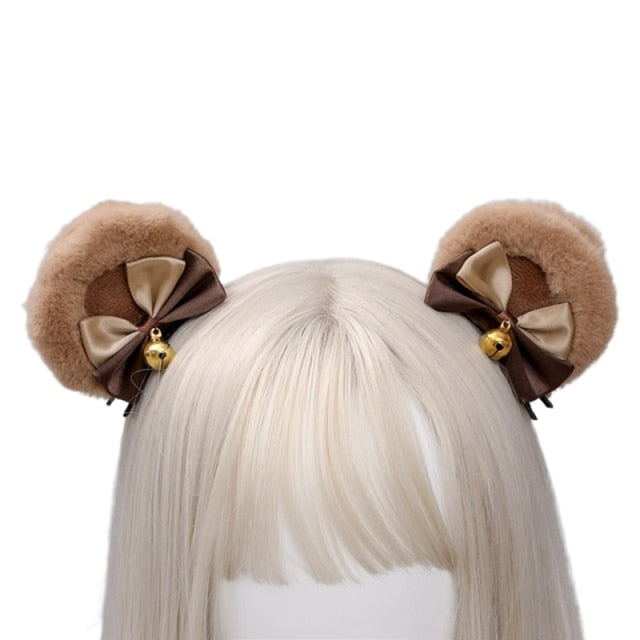 Handmade Lolita Faux Fur Round Bear Ears Hair Clip 2Pcs Set
