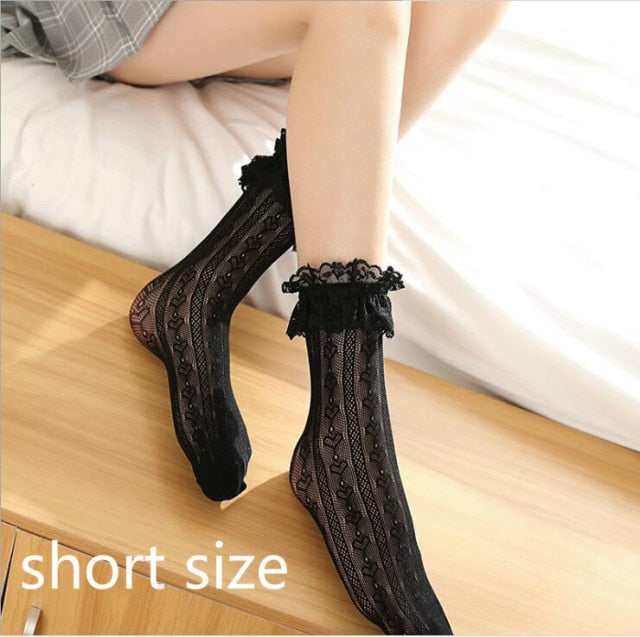 1 Pair Lace White StockingsKnee High Knee High Socks