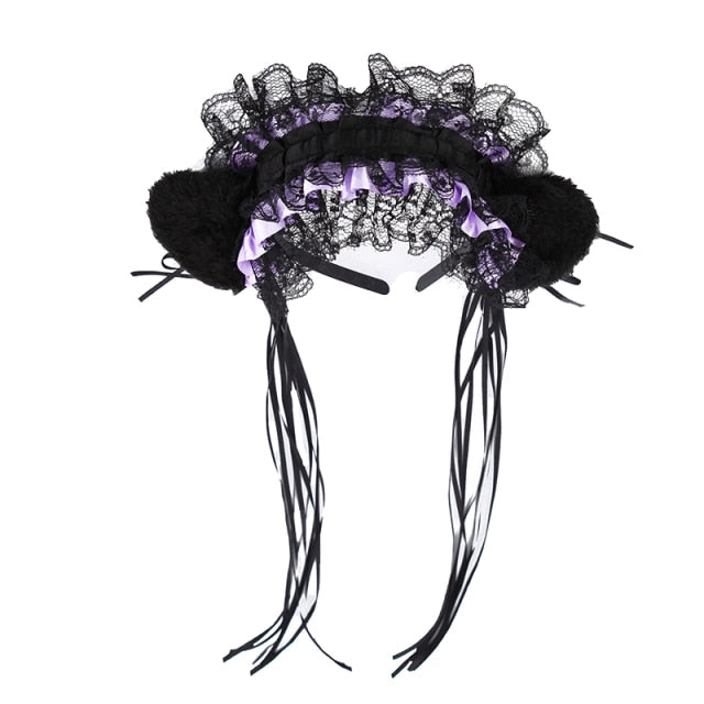Gothic Lolita Lace Headband Plush Cat Ears Hair Hoop