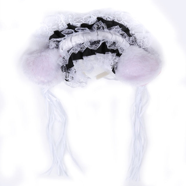 Gothic Lolita Lace Headband Plush Cat Ears Hair Hoop
