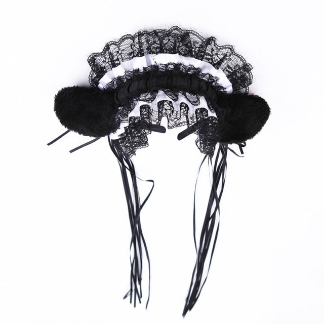 Gothic Lolita Lace Headband Plush Cat Ears Hair Hoop