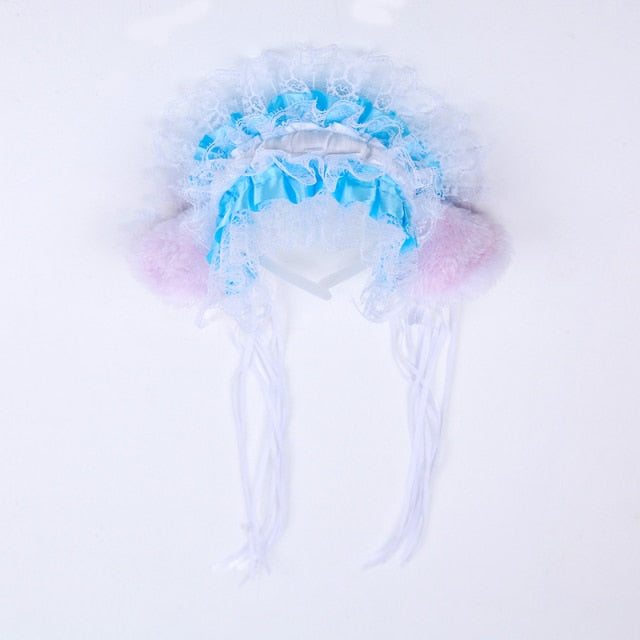 Gothic Lolita Lace Headband Plush Cat Ears Hair Hoop