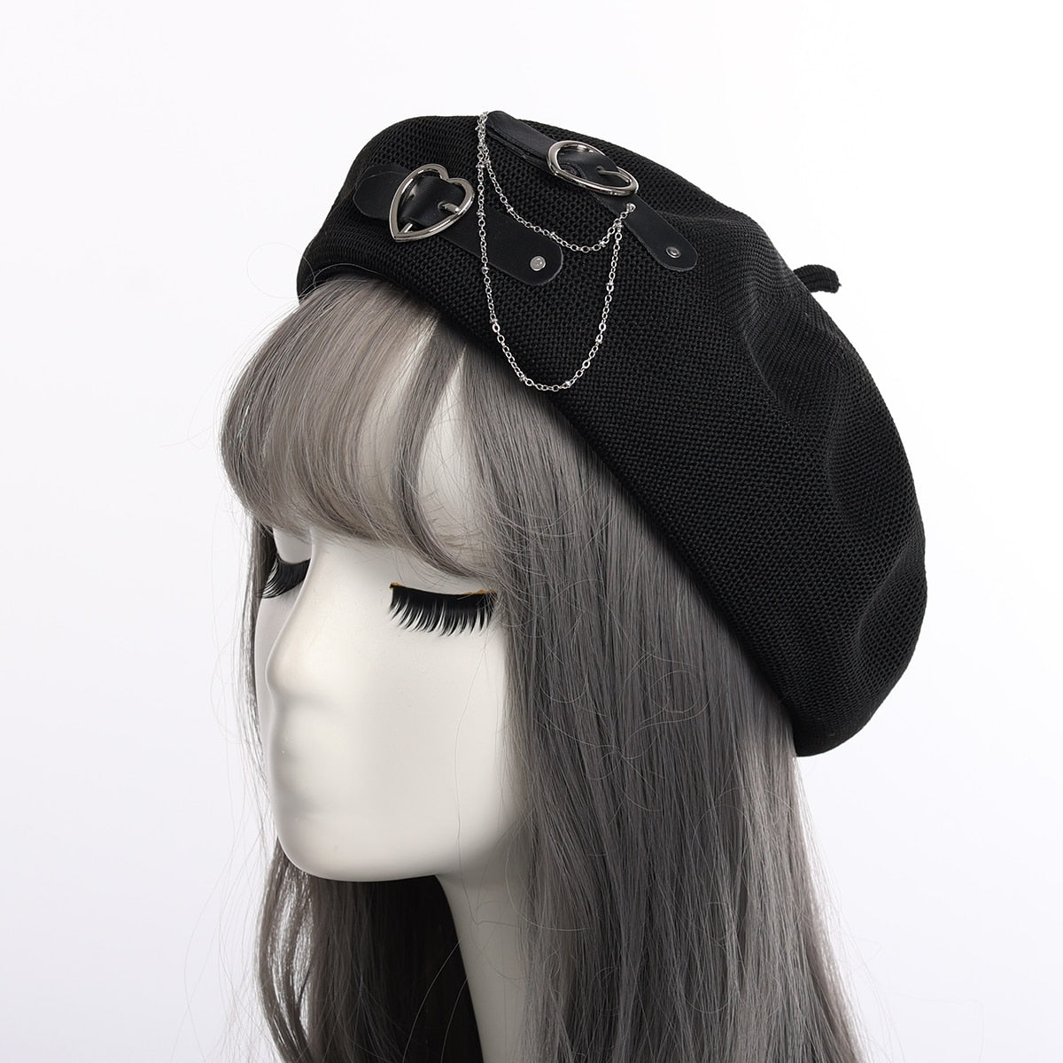 Lolita Gothic Punk Beret Heart Buckle Beanie JK Hat