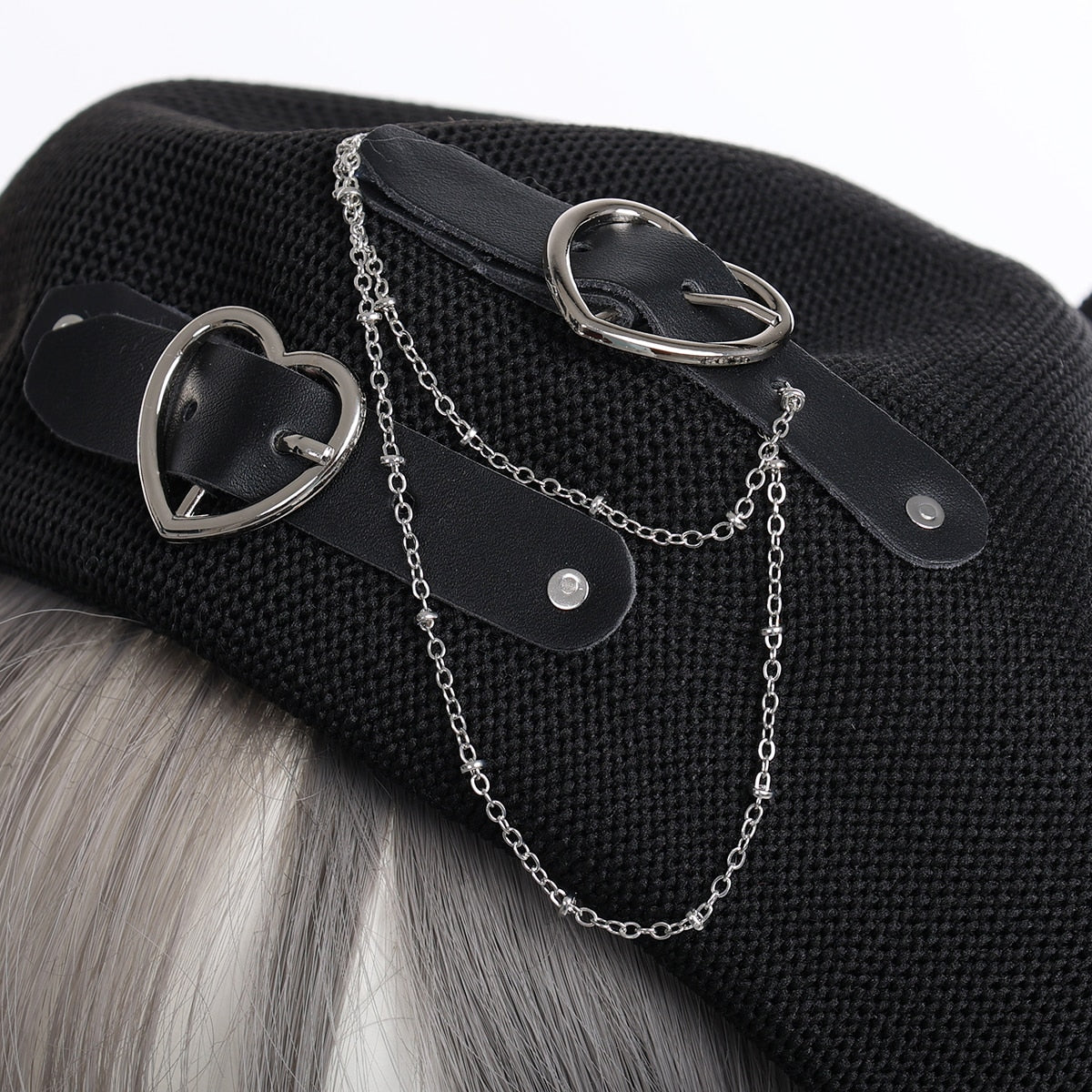 Lolita Gothic Punk Beret Heart Buckle Beanie JK Hat