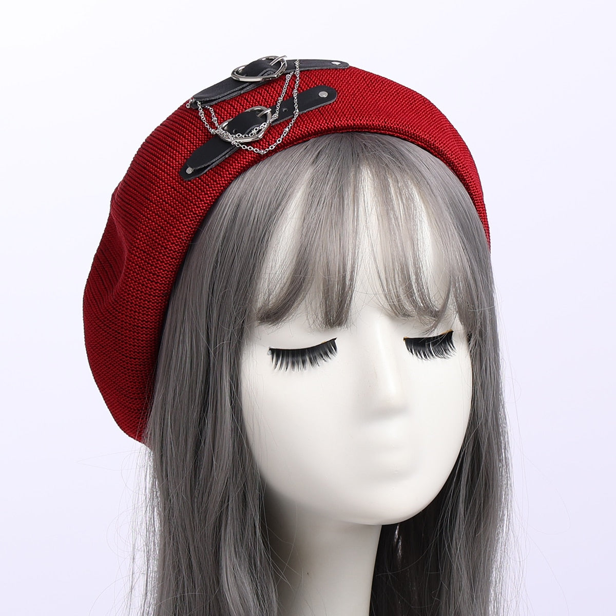 Lolita Gothic Punk Beret Heart Buckle Beanie JK Hat