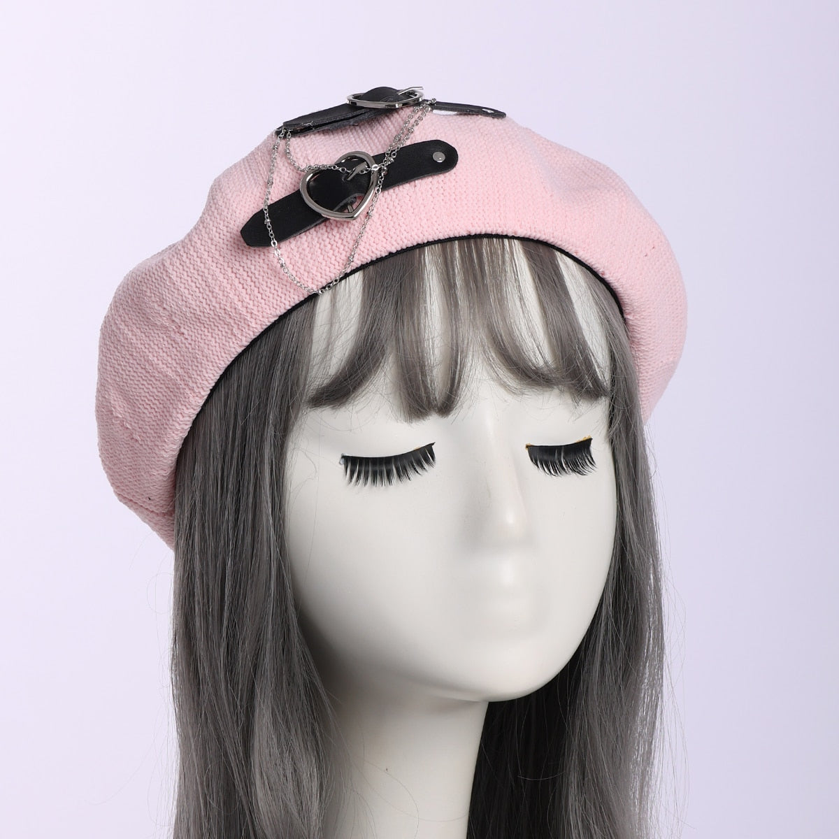 Lolita Gothic Punk Beret Heart Buckle Beanie JK Hat